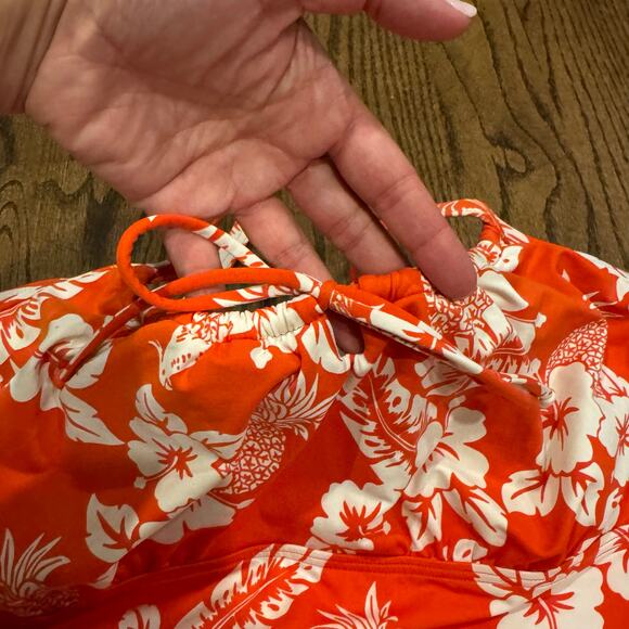 Lands End Womens Orange Floral Underwire Tankini Swim Suit Top Plus Size 18 - Picture 3 of 9